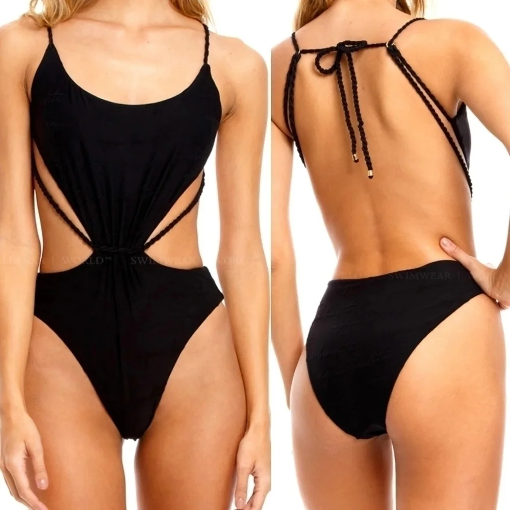 Agua Bendita Shade Nadine 7341 Agua Bendita Graphic Print Black Swimsuit New